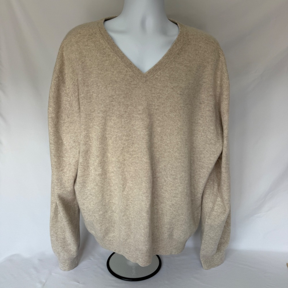 Joseph & Lyman Mens  Beige Heather 100% Cashmere XXL V-Neck Sweater Classic Fit